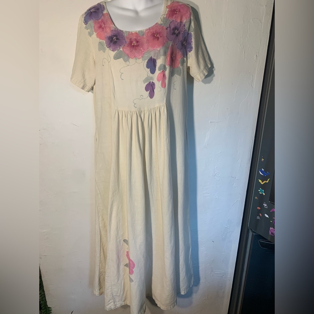 Vintage Hand painted 100% cotton maxi dress